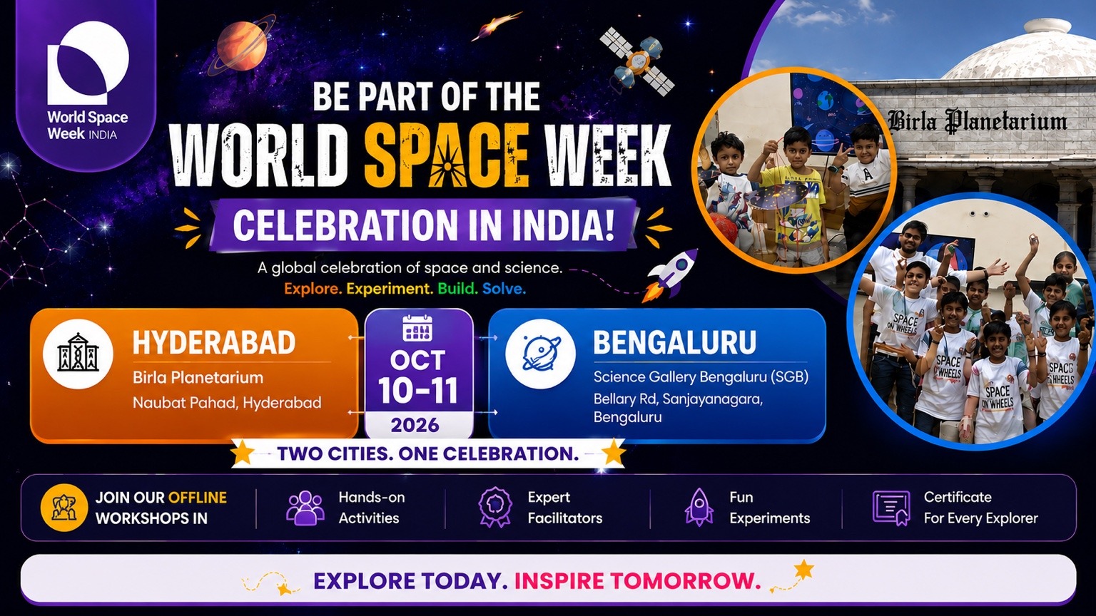 Be part of the World Space Week celebration in India — Hyderabad and Bengaluru, Oct 10–11 2026